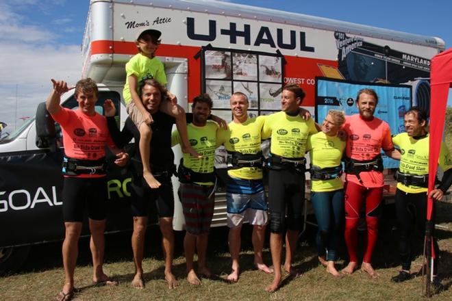 Some of the Slalom A Team celebrating with Francisco Goya - Rio Vista Grand Slam 2016 © American Windsurfing Tour http://americanwindsurfingtour.com/